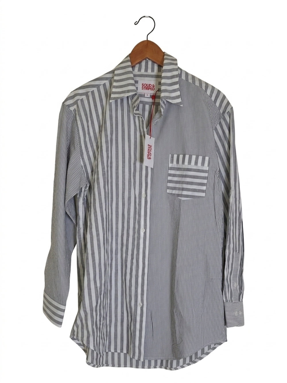 NWT SOLID & STRIPED Women's Gray White Striped Button-Down Shirt Size M